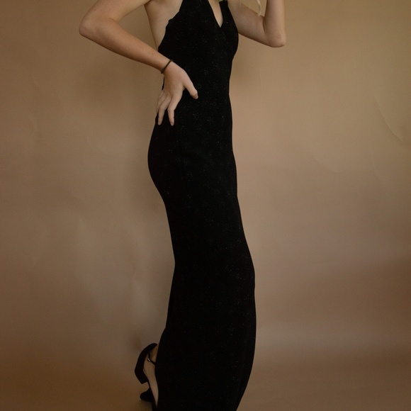 90s Starburst Glitter Halter Evening Gown - Picture 14 of 16